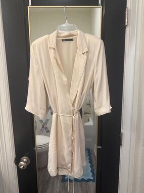 Zara Cream Mini Wrap Dress with Tie Waist
